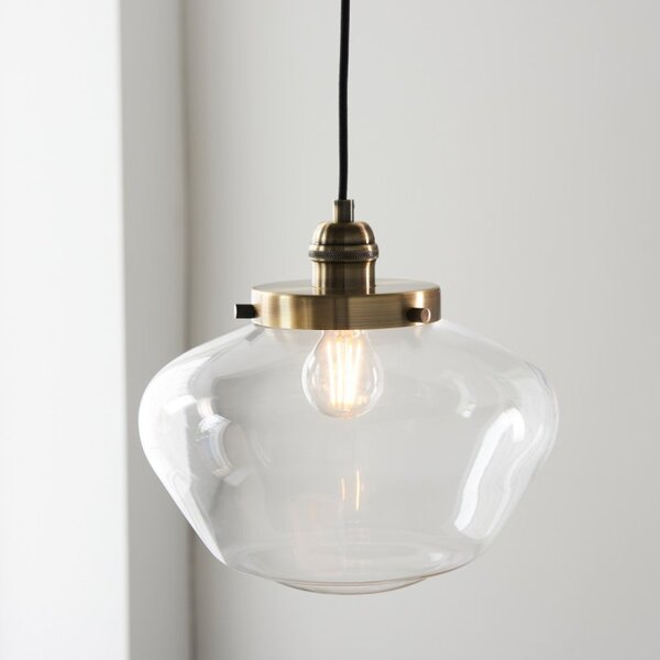 Timeless Ceiling Pendant Light In Antique Brass Finish With Clear Glass Shade
