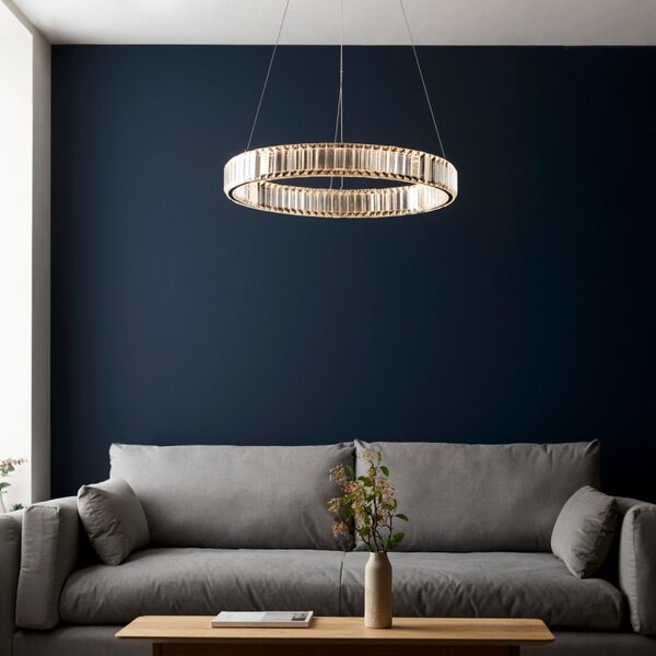 Alice Ring LED Ceiling Pendant Light In Chrome Finish With Clear Crystal Glass