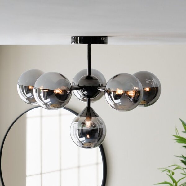 Endon 101148 Oscar 6 Light Semi Flush Ceiling Light In Black Chrome With Smoked Mirror Glass