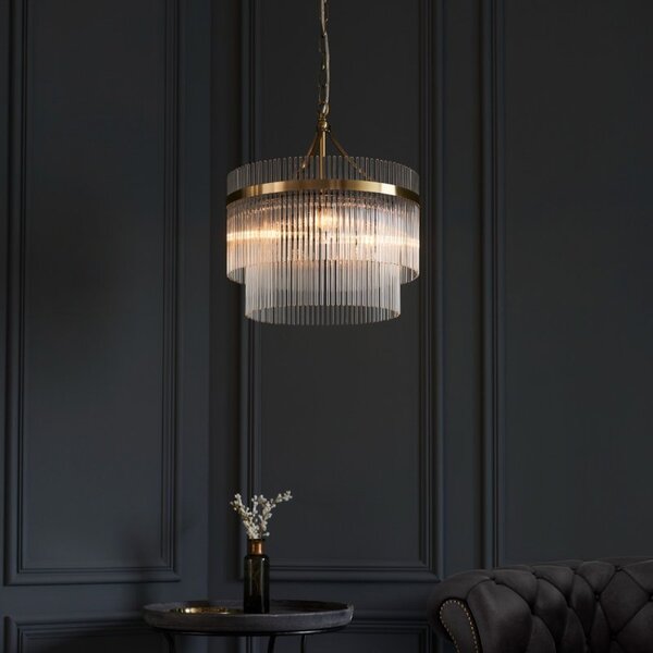 Endon 99167 Marietta 3 Light Ceiling Pendant Light In Antique Brass With Clear Glass