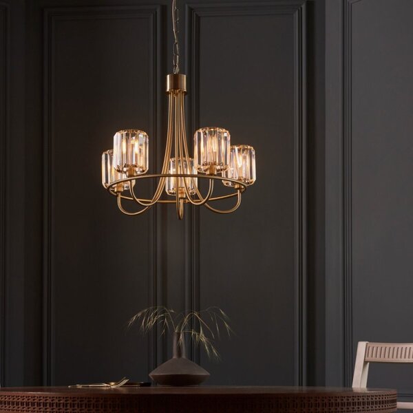 Endon 107802 Berenice 5 Light Ceiling Pendant Light In Antique Brass With Cut Glass Shades