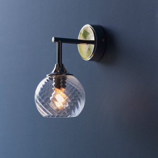 Endon 104052 Allegra Wall Light In Bright Nickel With Spiral Glass Shade