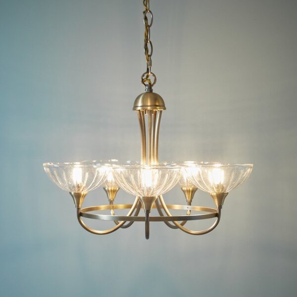 Laura Ashley Wellham 5 Light Ceiling Pendant Light In Antique Brass With Glass Shades LA3756414-Q