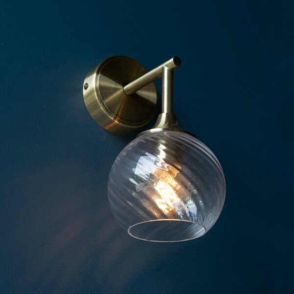 Endon 103173 Allegra Wall Light In Antique Brass With Spiral Glass Shade