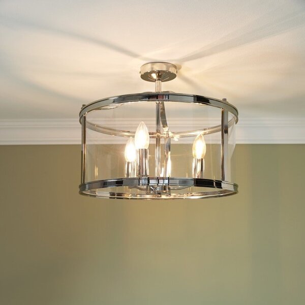Laura Ashley Harrington 3 Light Semi Flush Ceiling Light In Polished Nickel With Glass Panel LA3756310-Q