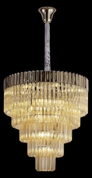 Prestige Metro Large Tiered Ceiling Pendant Light In Polished Nickel With Cognac Sculptured Glass 80cm