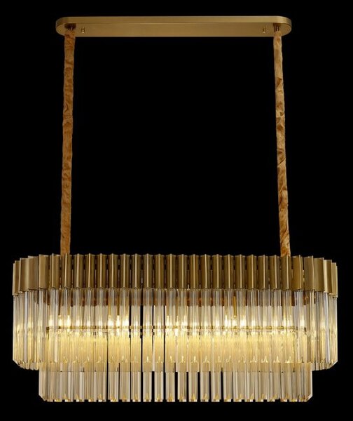 Prestige Metro Rectangular Ceiling Pendant Light In Brass With Clear Sculptured Glass 100cm