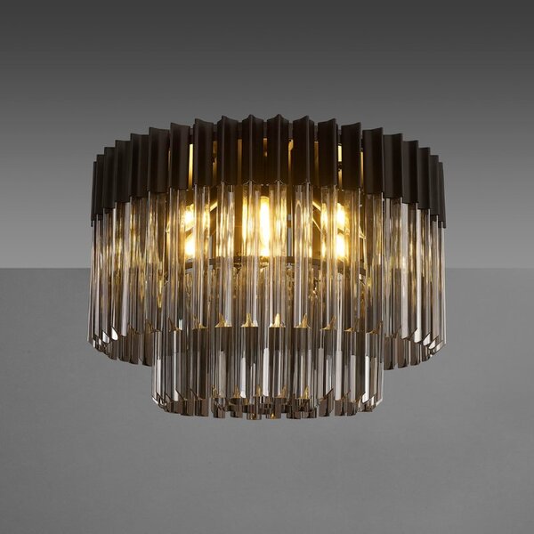 Prestige Metro Smoked Sculptured Flush Ceiling Light In Matt Black Finish 60cm