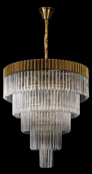 Prestige Metro Grand Tiered Ceiling Pendant Light In Brass With Clear Sculptured Glass 96cm