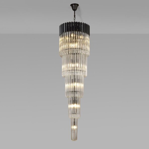 Prestige Metro Large Tiered Ceiling Pendant Light In Matt Black With Clear Sculptured Glass 50cm