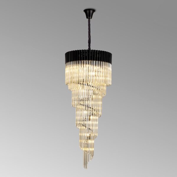 Prestige Metro Large Spiral Ceiling Pendant Light In Matt Black With Cognac Sculptured Glass 70cm
