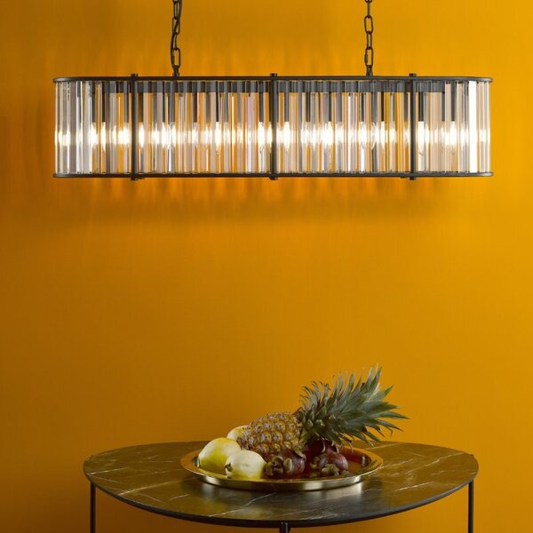 Dar Lighting Kiran 7 Light Glass Bar Ceiling Pendant Light In Satin Black Finish KIR3422