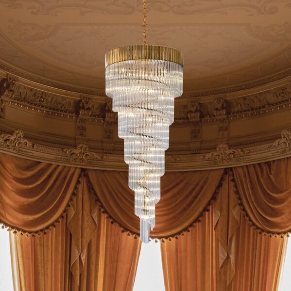 Prestige Metro Grand Spiral Ceiling Pendant Light In Brass With Clear Sculptured Glass 90cm