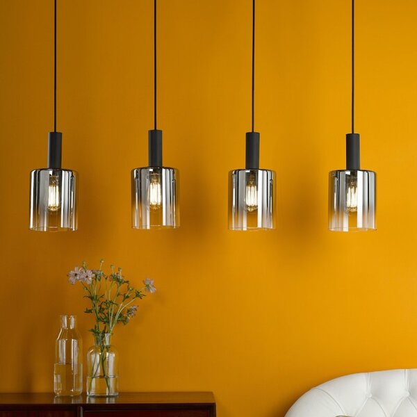 Dar Lighting Savannah 4 Light Bar Ceiling Pendant Light In Matt Black With Smoked Glass SAV0422
