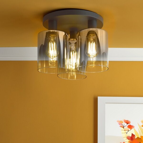 Dar Lighting Savannah 3 Light Flush Ceiling Light In Matt Black With Smoked Glass SAV5322