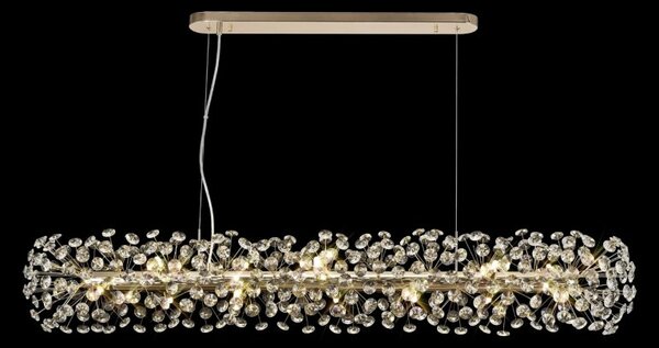 Fusion 14 Light Crystal Linear Ceiling Pendant In French Gold Finish