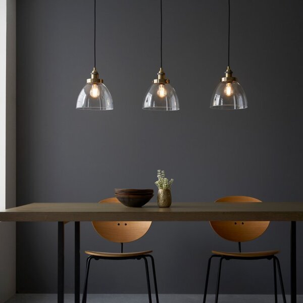 Endon 98114 Hansen Linear Ceiling Pendant Light In Antique Brass With Clear Glass
