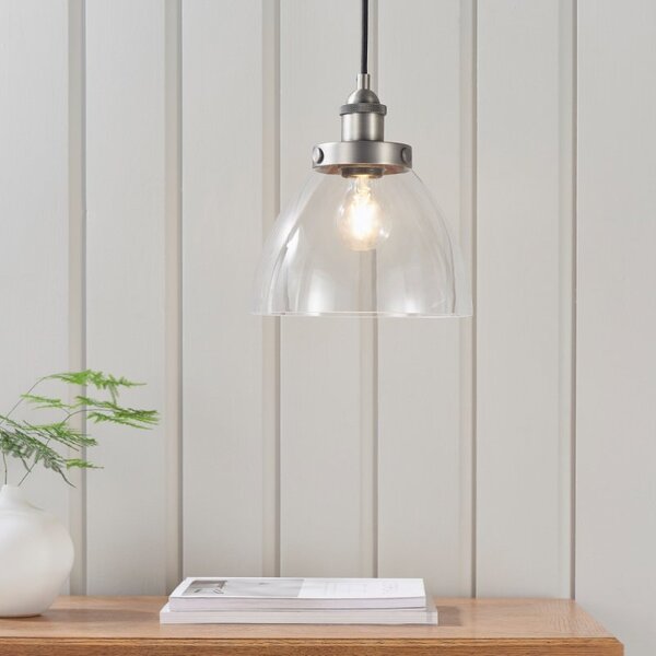 Endon 91738 Hansen Ceiling Pendant Light In Brushed Silver With Clear Glass