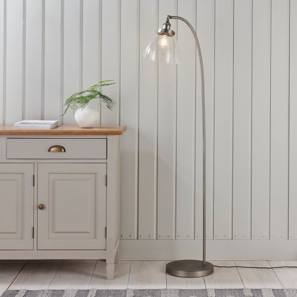 Endon 91741 Hansen Task Floor Lamp In Brushed Silver Finish With Clear Glass