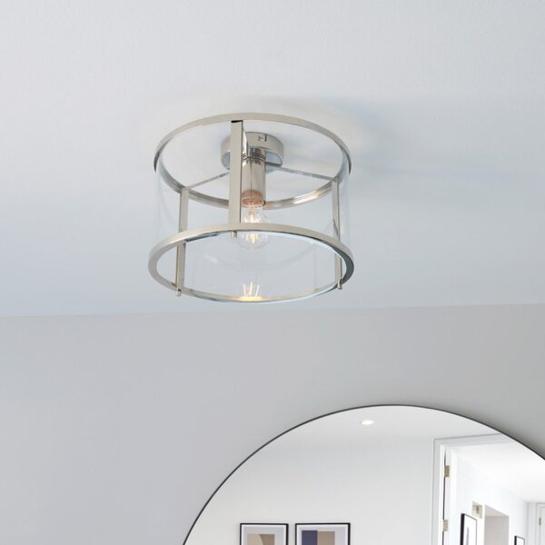 Endon 96150 Hopton Flush Ceiling Light In Bright Nickel With Clear Glass