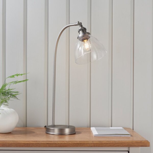 Endon 91740 Hansen Task Table Lamp In Brushed Silver Finish With Clear Glass