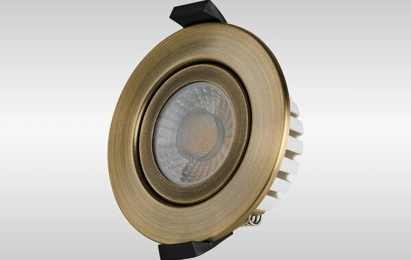 Oslo Dimmable Colour Changing Tilted LED Downlight In Antique Brass Finish IP65