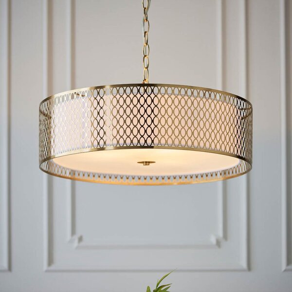 Endon 101569 Cordero 3 Light Ceiling Pendant In Gold Finish With Fabric Shade And Diffuser