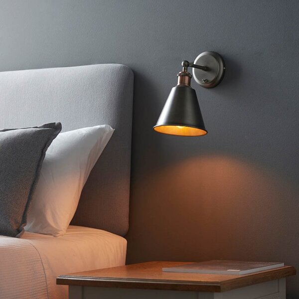 Endon 92866 Hal Wall Light In Aged Copper And Aged Pewter Finish