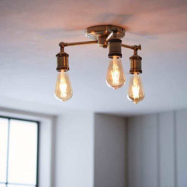 Endon 97243 Hal 3 Light Semi Flush Ceiling Light In Antique Brass Finish