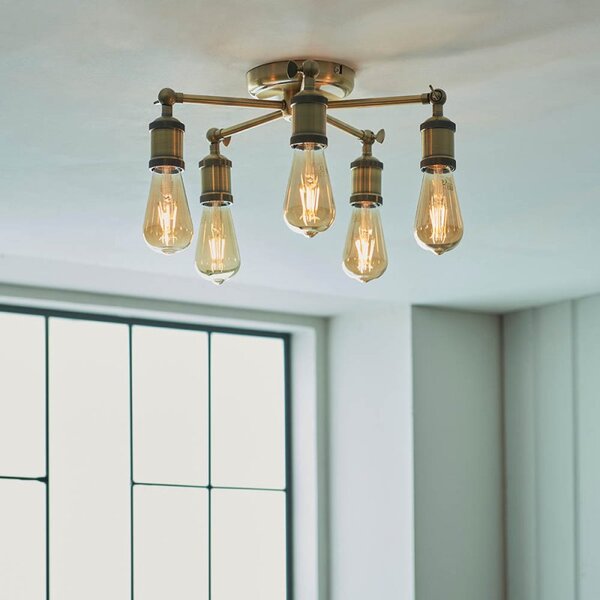 Endon 97244 Hal 5 Light Semi Flush Ceiling Light In Antique Brass Finish