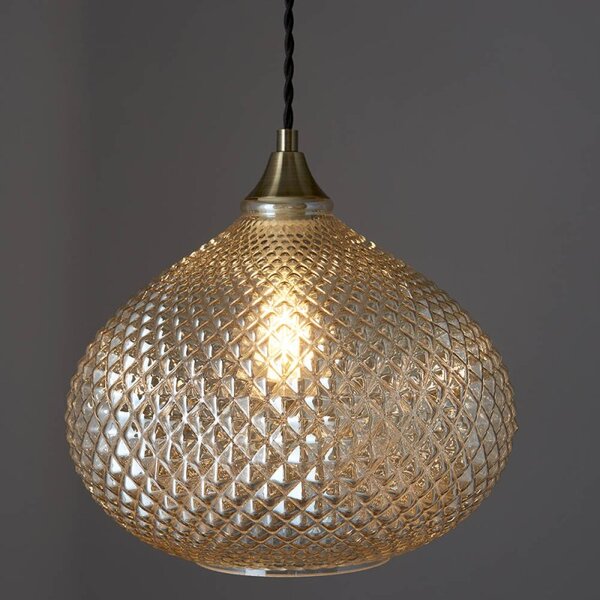 Endon 95480 Livia Pendant Light In Antique Brass With Champagne Glass Shade