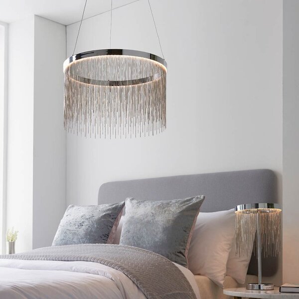 Endon 97368 Zelma Ceiling Pendant Light In Chrome With Silver Chain And Remote Control