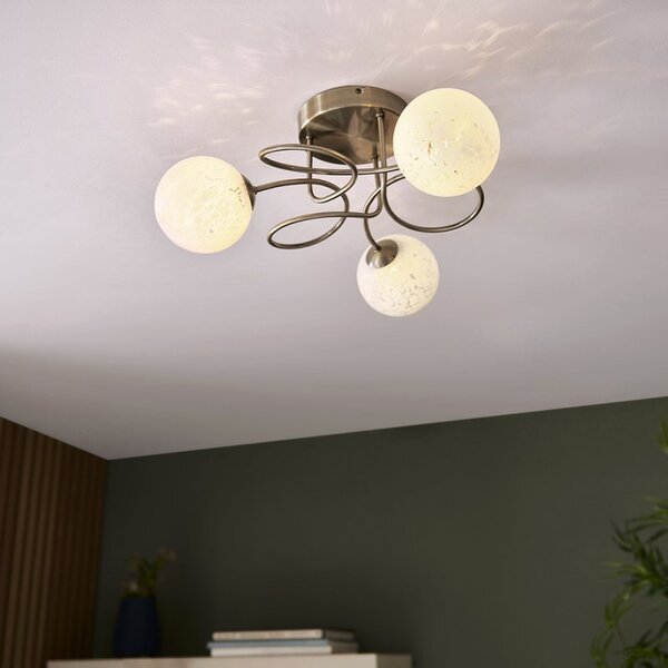 Endon 97647 Delos 3 Light Semi Flush Ceiling Light In Chrome Finish With White Confetti Glass