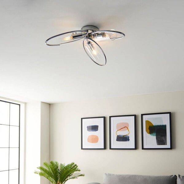 Endon 96833 Amari 3 Light Semi Flush Ceiling Light In Chrome Finish With Clear Glass Shades