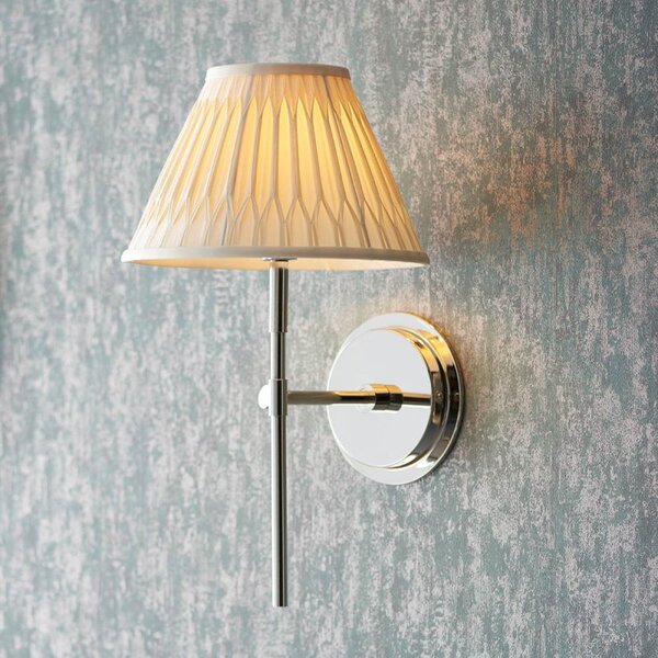 Endon 103357 Rennes Wall Light In Bright Nickel Finish With Ivory Silk Shade