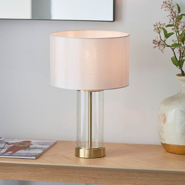 Endon 98810 Lessina Small Touch Table Lamp In Satin Brass With Vintage White Fabric Shade