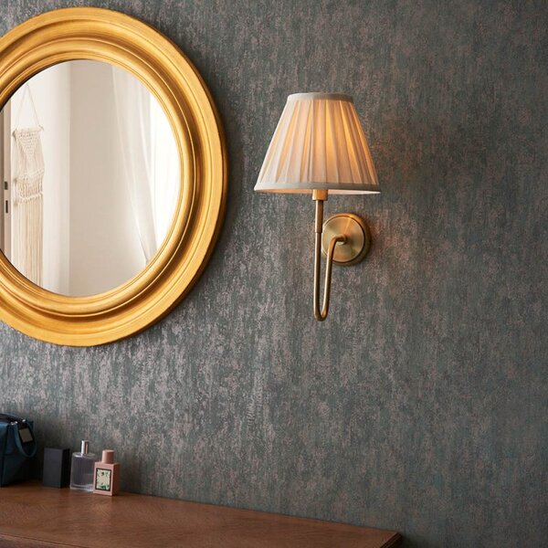 Endon 103360 Rouen Wall Light In Antique Brass With Cream Fabric Shade
