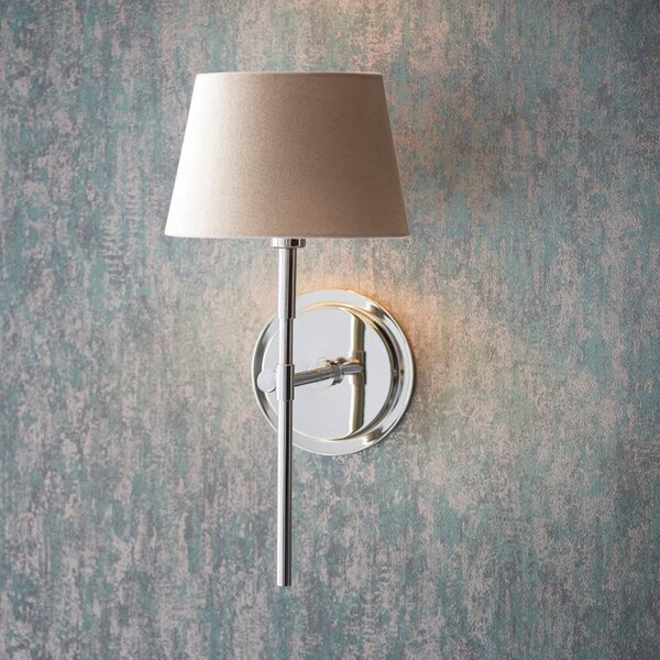 Endon 103359 Rennes Wall Light In Bright Nickel With Grey Linen Shade