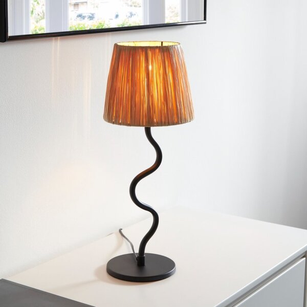 Endon 100958 Wriggle Table Lamp In Matt Black With Natural Raffia Shade
