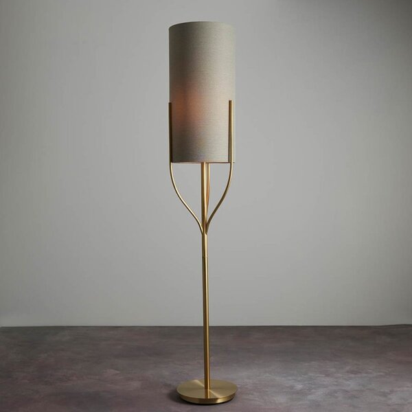 Endon 95466 Fraser Floor Lamp In Satin Brass With Natural Linen Shade