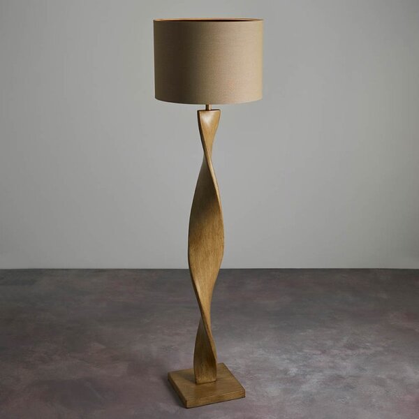 Endon 95454 Abia Floor Lamp In Oak Effect With Natural Linen Shade