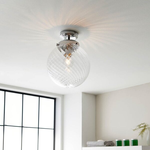 Endon 96488 Milston Bathroom Flush Ceiling Light In Chrome With Clear Spiral Glass Shade IP44