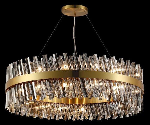 Hampton 32 Light Round Ceiling Pendant Light In Brass Finish With Smoked Glass 100cm