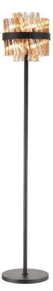 Hampton 8 Light Floor Lamp In Satin Black Finish With Amber Glass