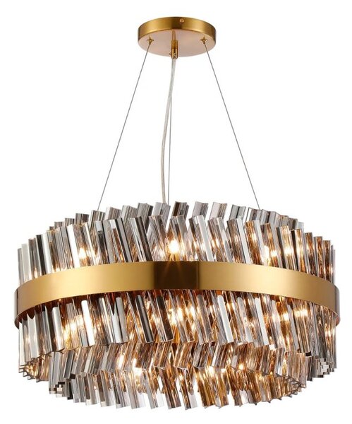 Hampton 18 Light Round Ceiling Pendant Light In Brass Finish With Smoked Glass 60cm