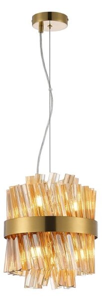 Hampton 6 Light Round Ceiling Pendant Light In Brass Finish With Amber Glass 25cm