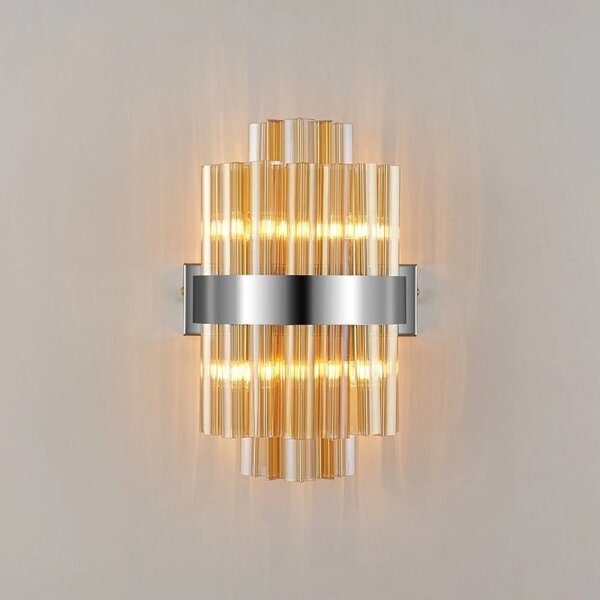 Hampton 4 Light Wall Light In Polished Nickel Finish With Amber Glass