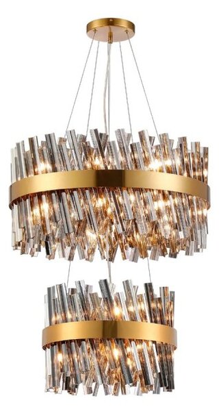 Hampton 2 Tier Ceiling Pendant Light In Brass Finish With Smoked Glass 40+60cm