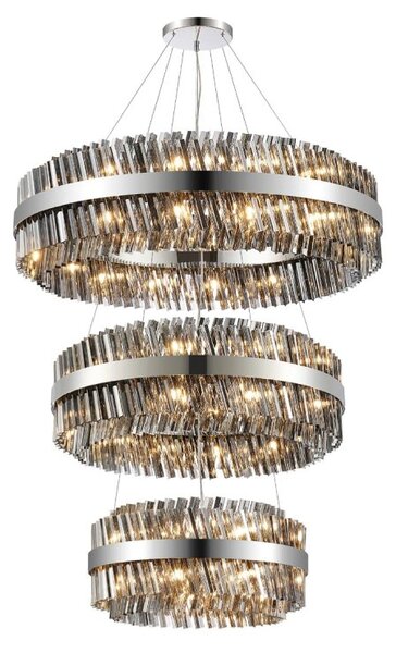 Hampton 3 Tier Ceiling Pendant Light In Polished Nickel Finish With Smoked Glass 60+80+100cm
