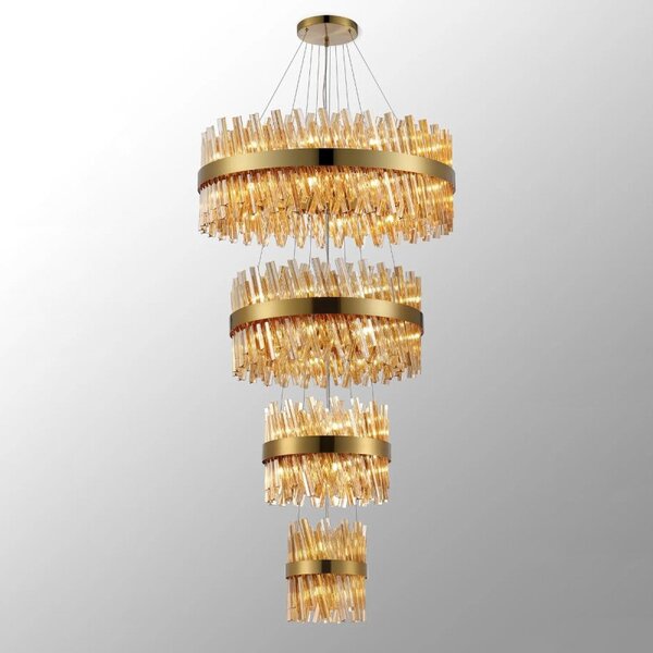 Hampton 4 Tier Ceiling Pendant Light In Brass Finish With Amber Glass 25+40+60+80cm